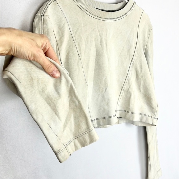 ZARA | 🤍 Vintage Style Faded Cropped Long-Sleeve Thermal Sweatshirt Crop Top - Picture 4 of 7